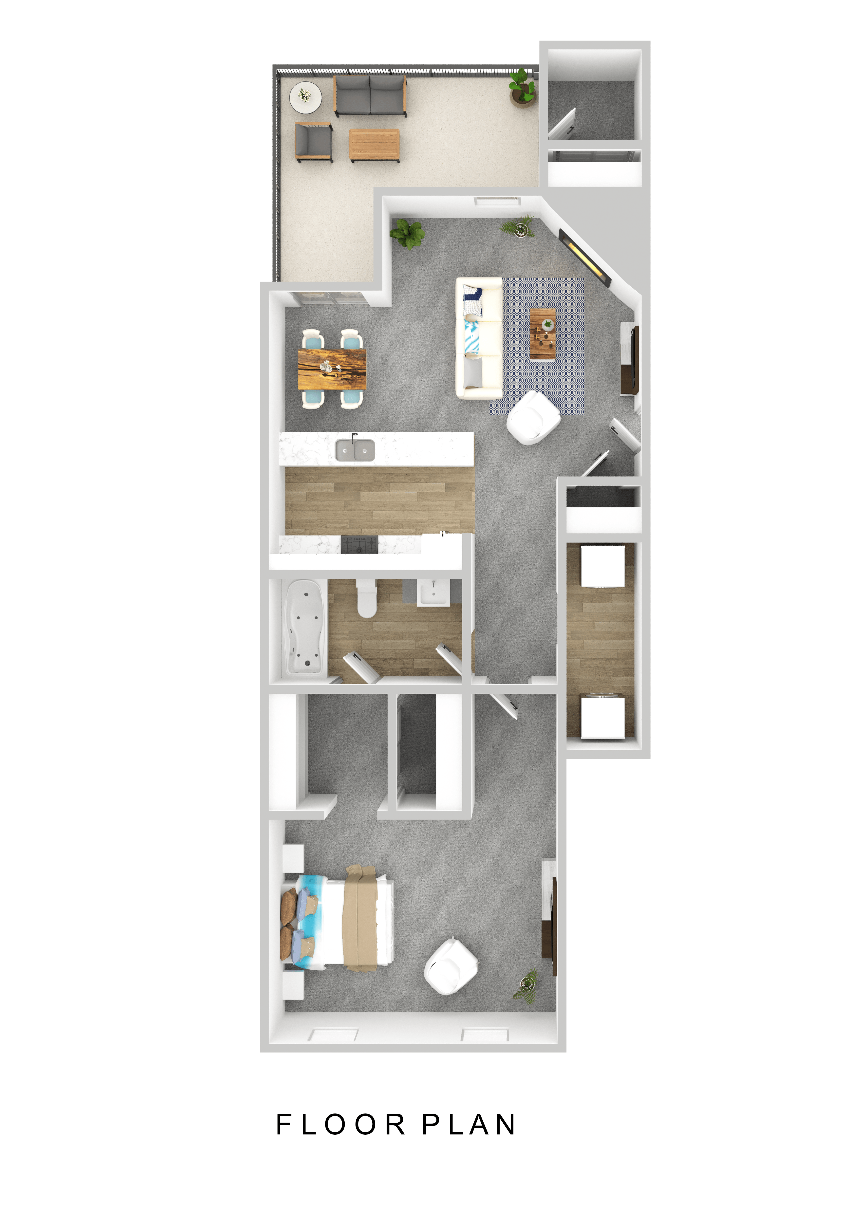Floor plan for 1 bed, 1 bath, 705 sqft